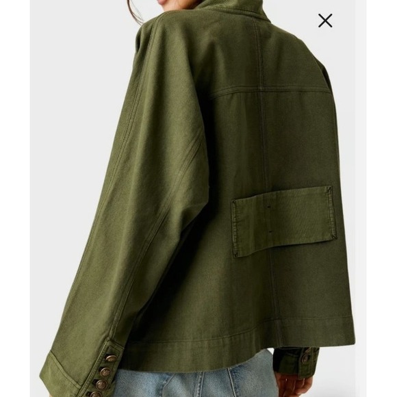 We the Free Army Green $168 Double Breasted Cotton Boho Trucker Utility Jacket M - Picture 5 of 16